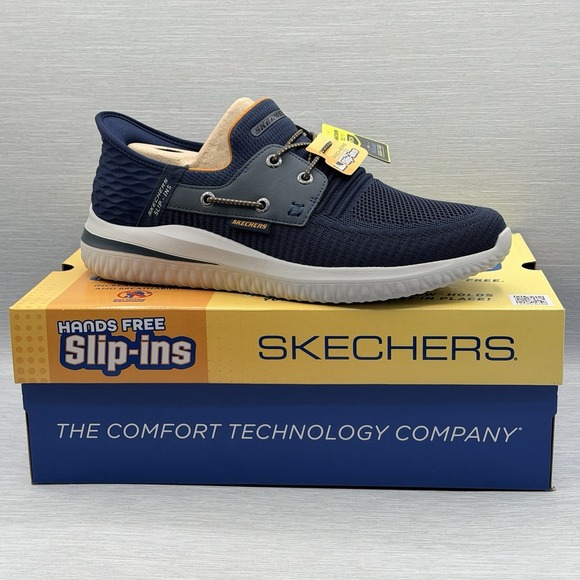 Skechers Men\'s 11.5 Shoes Blue Slip Ins Sneakers Hands Free Delson Navy 210606